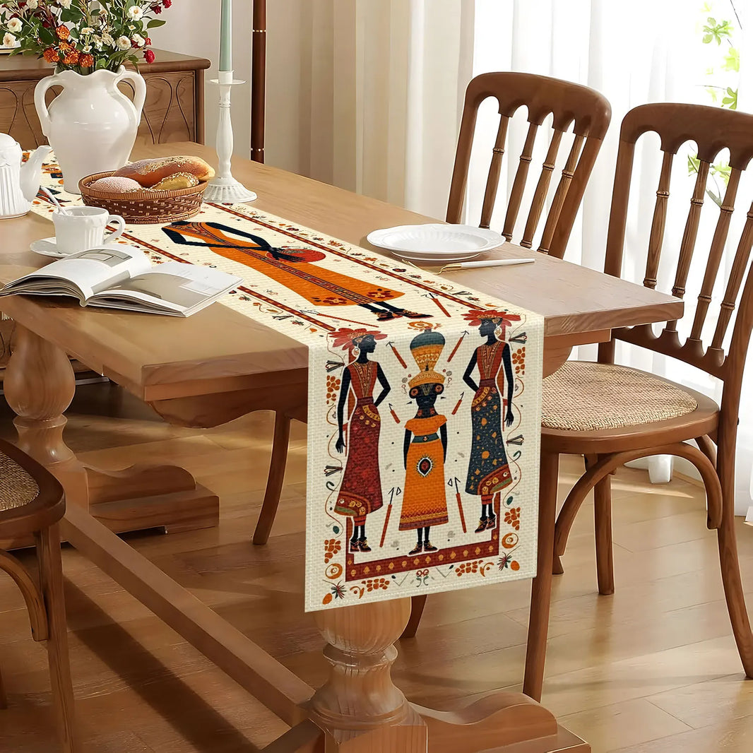 1 African Style Theme Table Runner with Tribal Character Pattern, Suitable for African Theme Parties, Cultural Exhibitions, African Center Home Decoration and Ethnic Style Glow by Hellen