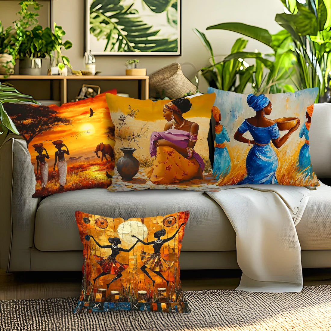 African Women’s Artistic Pattern Pillow Covers – Artistic Elegance for Home Decor - Glow by Hellen African and Boho Jewelry African Home Decor Cultural Accessories