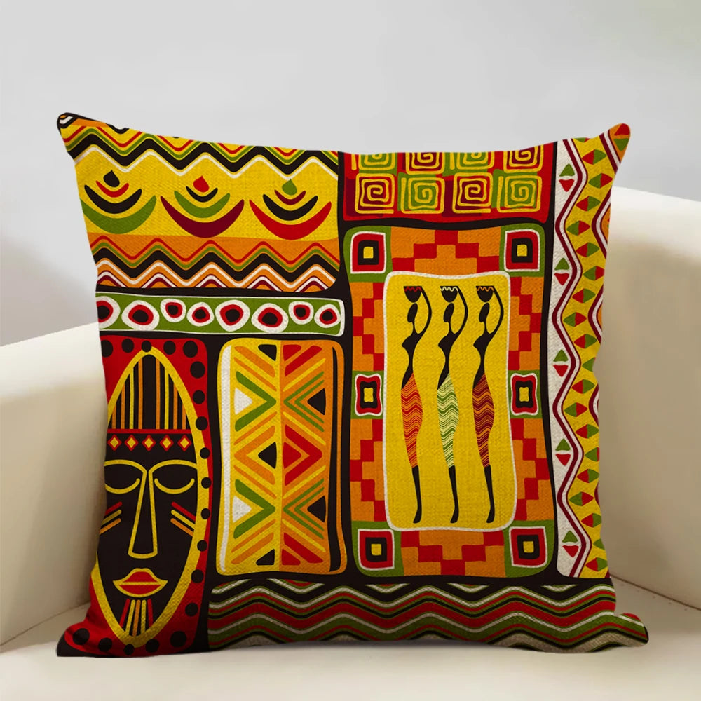 African Oil Painting Cushion Cover – Dancing Girl Art - Glow by Hellen African and Boho Jewelry African Home Decor Cultural Accessories
