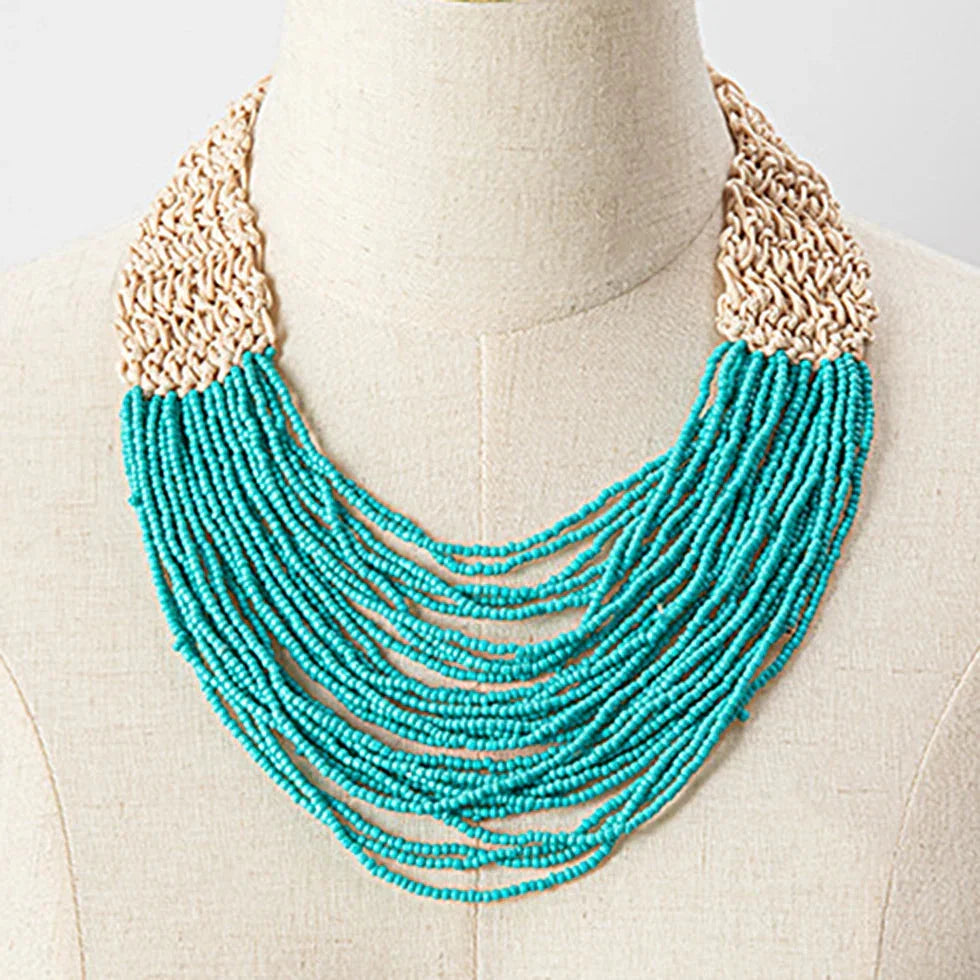 Handmade Multi-Strand Beaded Choker Necklace - Glow by Hellen African and Boho Jewelry African Home Decor Cultural Accessories