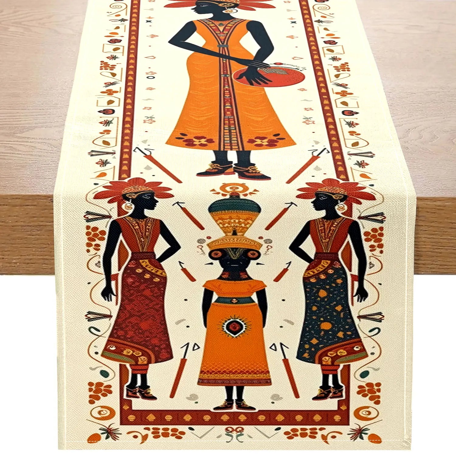 African Black Woman Table Runner – Elephant & Giraffe Motifs - Glow by Hellen African and Boho Jewelry African Home Decor Cultural Accessories