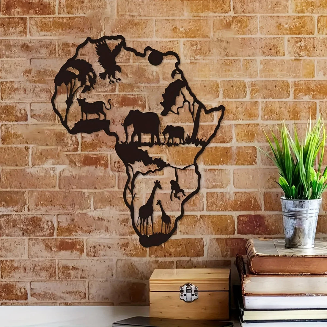 SAFARI SILHOUETTE WALL ART – African Animal Map Iron Craft Indoor/Outdoor Decor - Glow by Hellen African and Boho Jewelry African Home Decor Cultural Accessories
