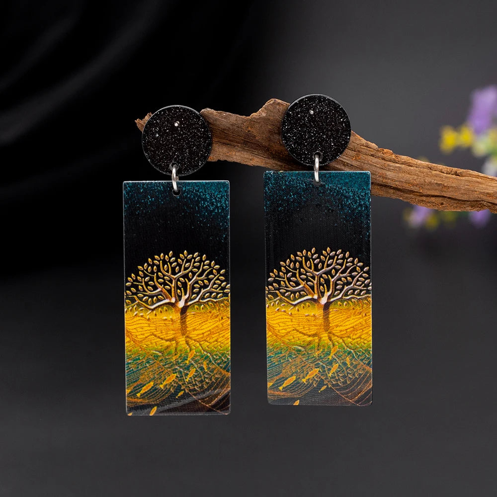 AKAN TREE OF LIFE EARRINGS – Vintage Gold Color Relievo Acrylic Christmas Jewelry Trend 2025 - Glow by Hellen African and Boho Jewelry African Home Decor Cultural Accessories