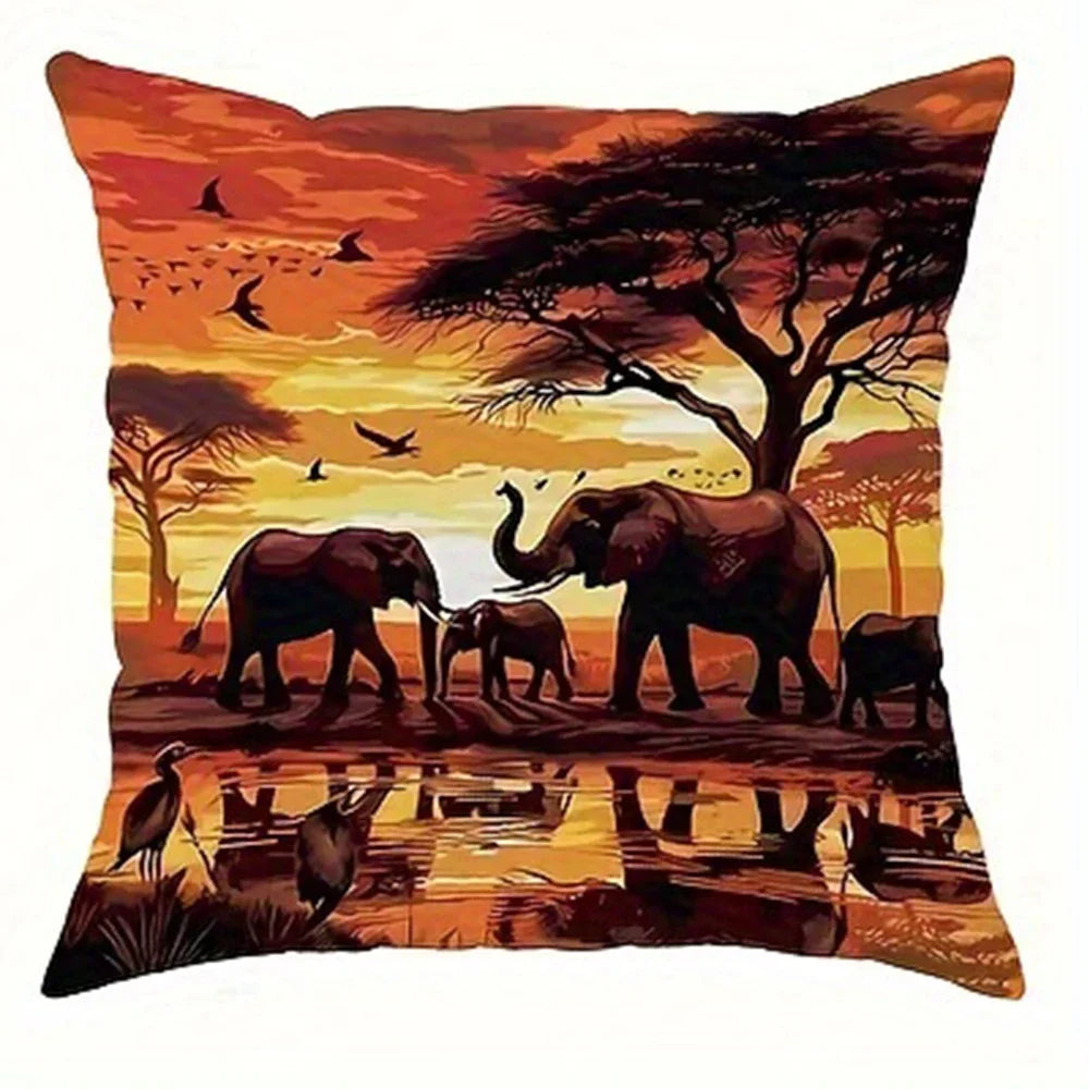 African Elephant Decorative Pillowcase – Ultra-Soft Animal Elegance - Glow by Hellen African and Boho Jewelry African Home Decor Cultural Accessories