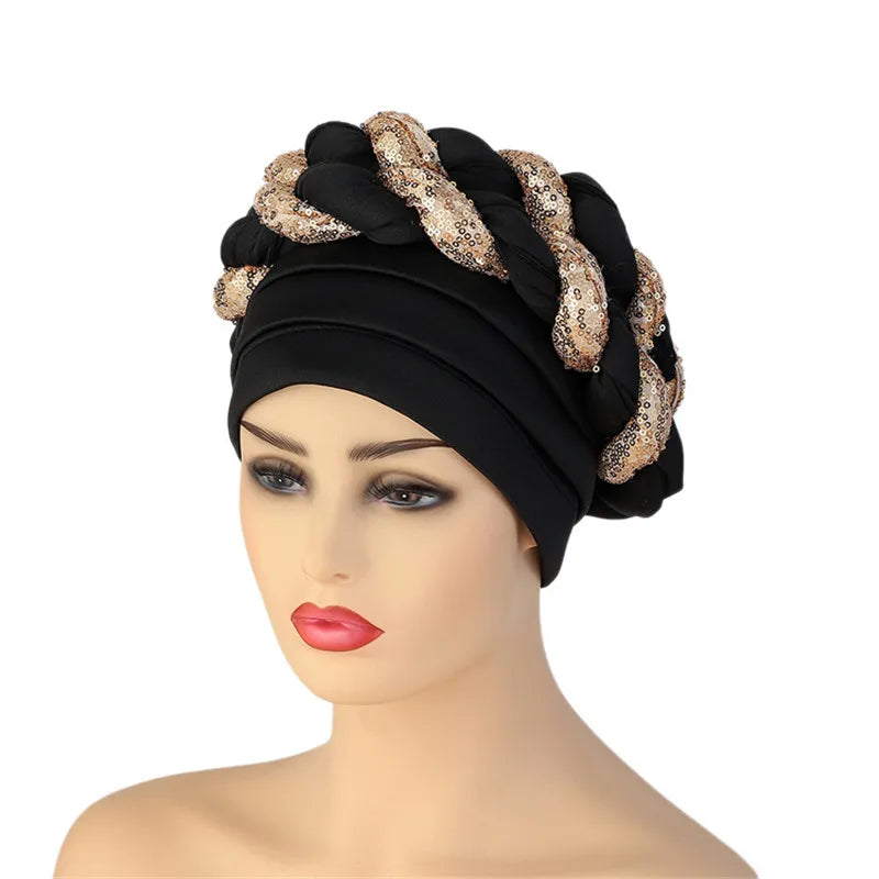 Sequins Braid Turban Cap — Shine with Every Step - Glow by Hellen African and Boho Jewelry African Home Decor Cultural Accessories