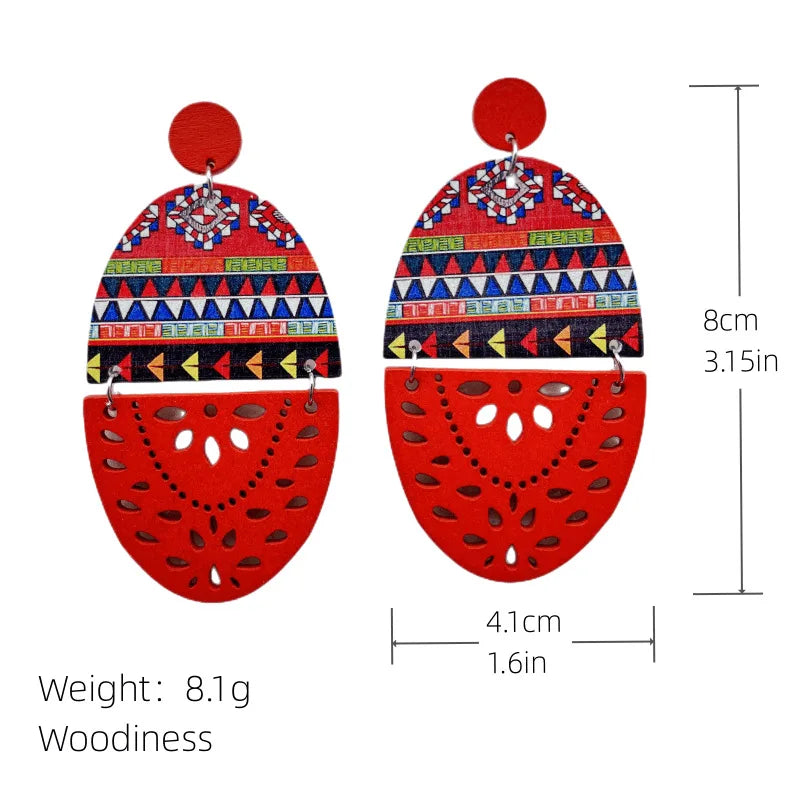 MAKONDE GROOVE EARRINGS – Retro Ethnic Exaggerated Wooden Long Earrings Boho Gift - Glow by Hellen African and Boho Jewelry African Home Decor Cultural Accessories