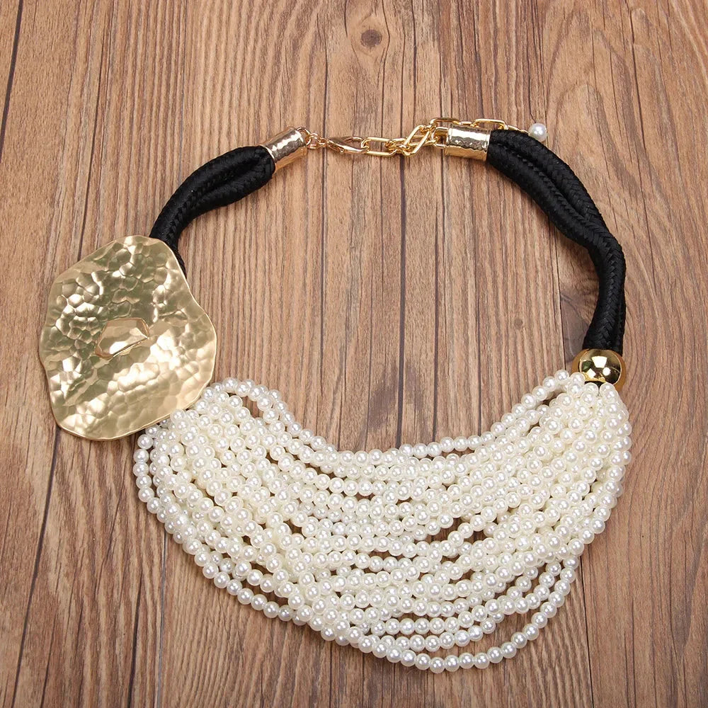 Statement Vintage Pearls Necklace with Geometry Pendant - Glow by Hellen African and Boho Jewelry African Home Decor Cultural Accessories