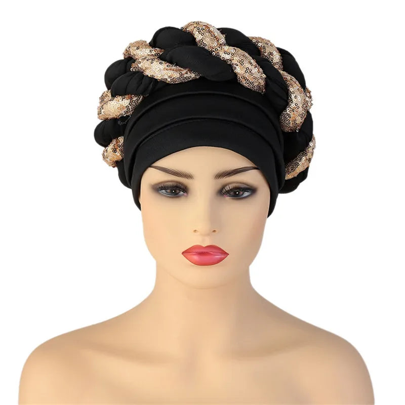 Sequins Braid Turban Cap — Shine with Every Step - Glow by Hellen African and Boho Jewelry African Home Decor Cultural Accessories