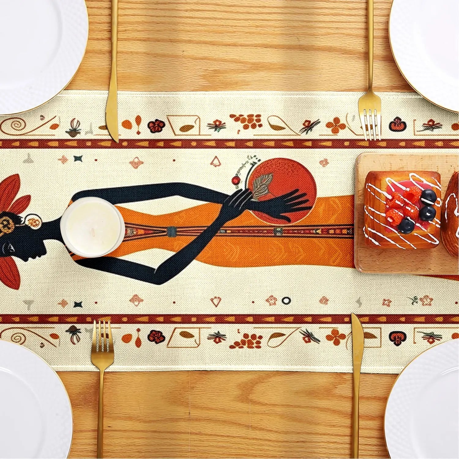 African Black Woman Table Runner – Elephant & Giraffe Motifs - Glow by Hellen African and Boho Jewelry African Home Decor Cultural Accessories