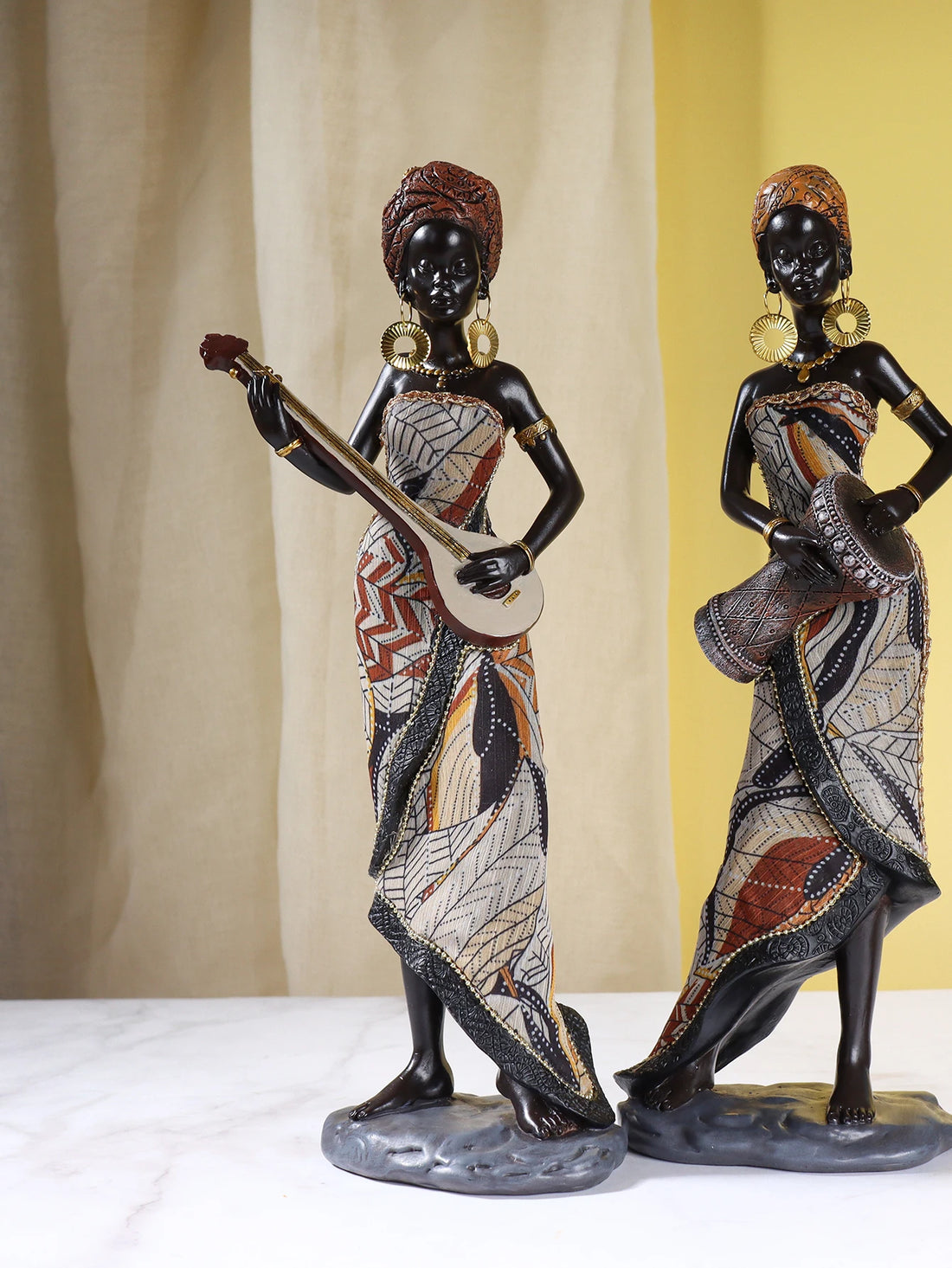 MANGBETU MELODY FIGURINE – African Female Musician Sculpture Resin Ornament - Glow by Hellen African and Boho Jewelry African Home Decor Cultural Accessories