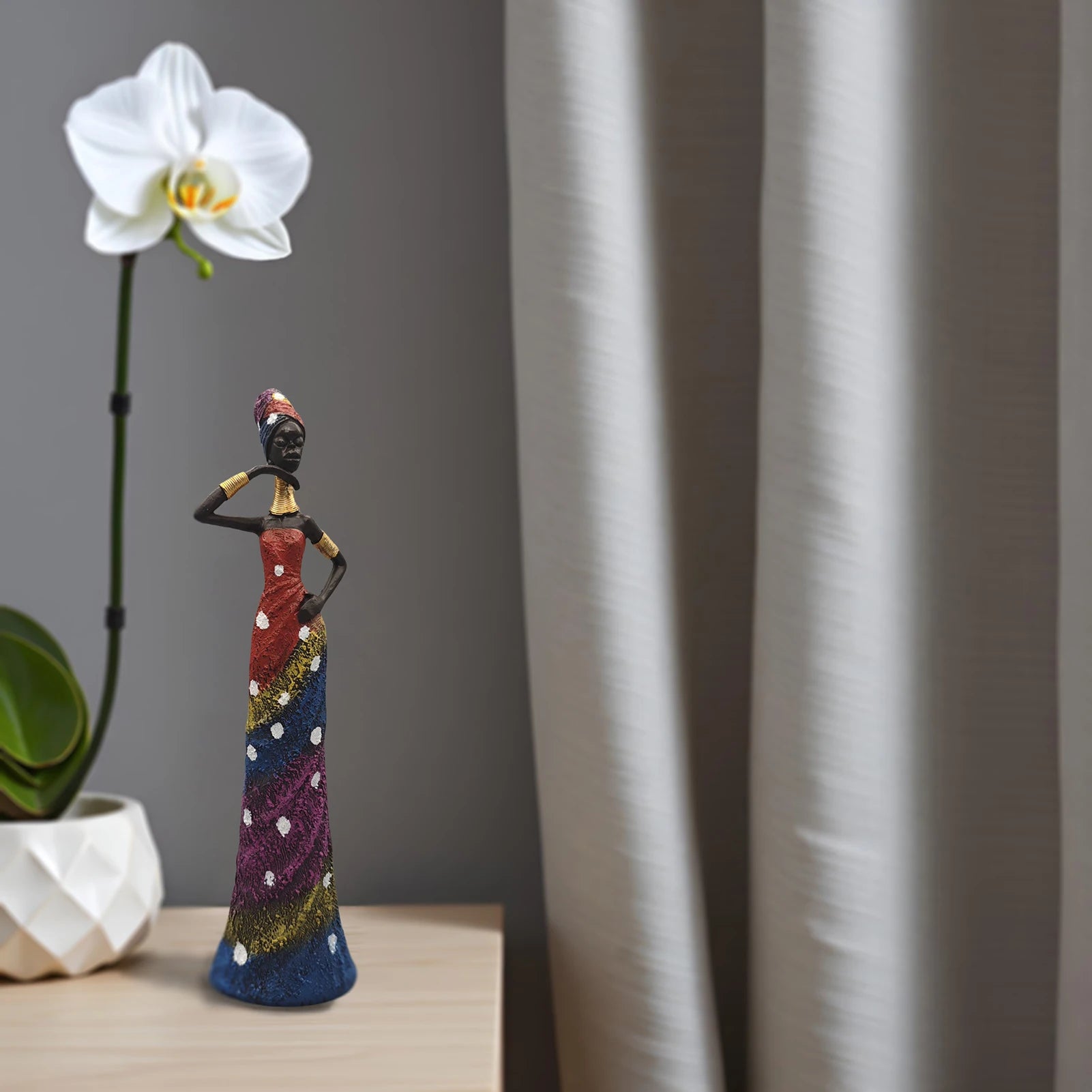 MURSI COLOR SCULPTURE – 12.4-inch African Tribal Statue with Vibrant Color Dress - Glow by Hellen African and Boho Jewelry African Home Decor Cultural Accessories