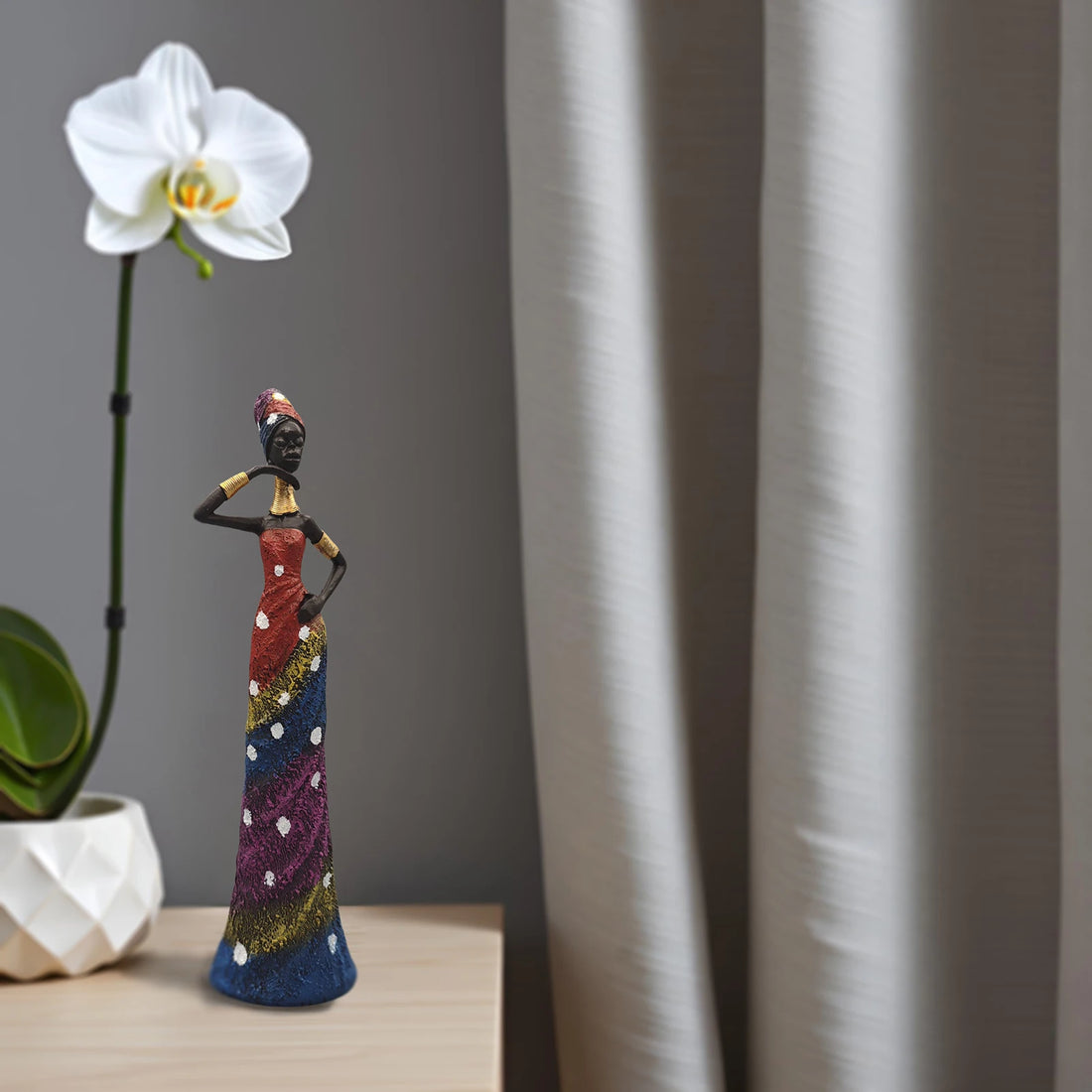 MURSI COLOR SCULPTURE – 12.4-inch African Tribal Statue with Vibrant Color Dress - Glow by Hellen African and Boho Jewelry African Home Decor Cultural Accessories