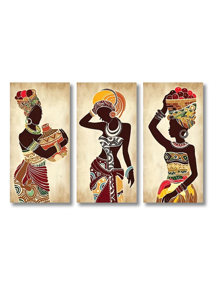 NDEBELE TRIO CANVAS SET – 3x Vintage Figure Wall Art Prints - Glow by Hellen African and Boho Jewelry African Home Decor Cultural Accessories