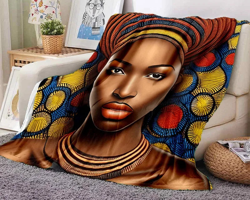 Cartoon Africa Ethiopian Custom Painting Flannel Blanket - Glow by Hellen African and Boho Jewelry African Home Decor Cultural Accessories