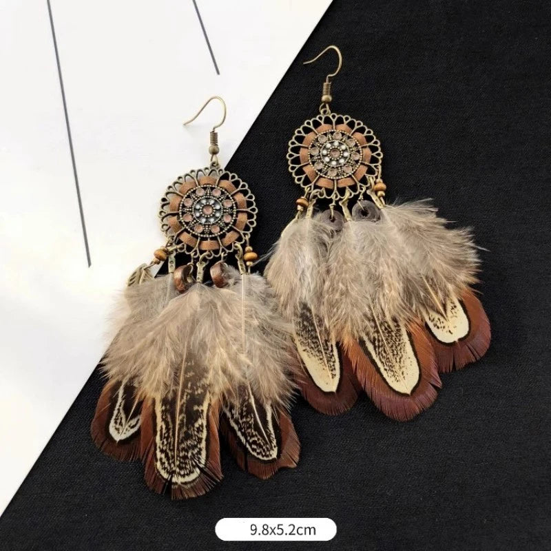 MAASAI PEACOCK PLUMES EARRINGS – Unique Imitation Feather Exaggerate Boho Statement Jewelry - Glow by Hellen African and Boho Jewelry African Home Decor Cultural Accessories