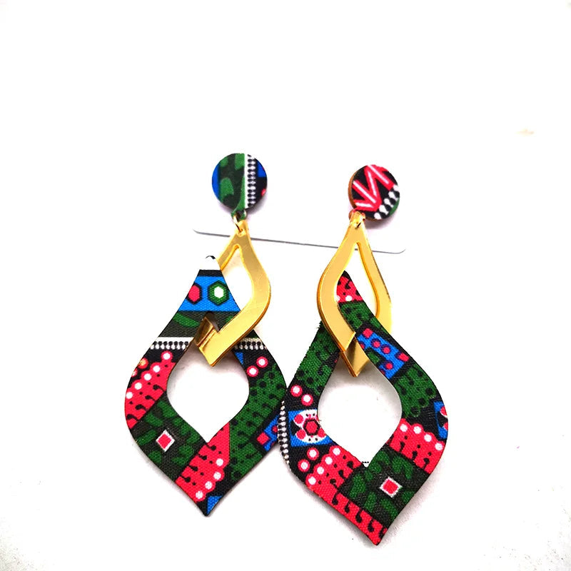 Acrylic Geometric Drop Wooden Stud Earrings — Mixed 6 Colors - Glow by Hellen African and Boho Jewelry African Home Decor Cultural Accessories