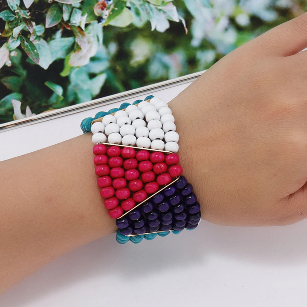 Bohemian Ethnic Colorful Wooden Beads Bracelet - Glow by Hellen African and Boho Jewelry African Home Decor Cultural Accessories