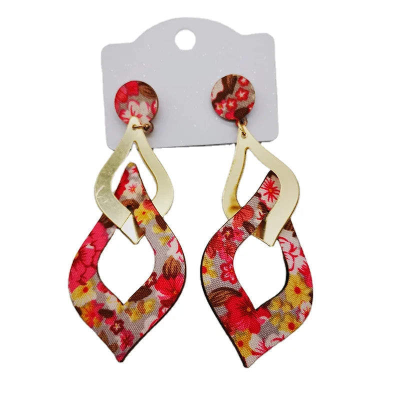 Acrylic Geometric Drop Wooden Stud Earrings — Mixed 6 Colors - Glow by Hellen African and Boho Jewelry African Home Decor Cultural Accessories