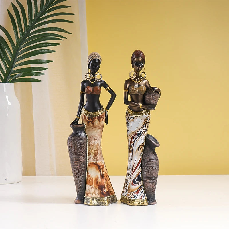 YORUBA ELEGANCE ART FIGURINE – Retro African Black Woman Resin Sculpture Home Decor - Glow by Hellen African and Boho Jewelry African Home Decor Cultural Accessories