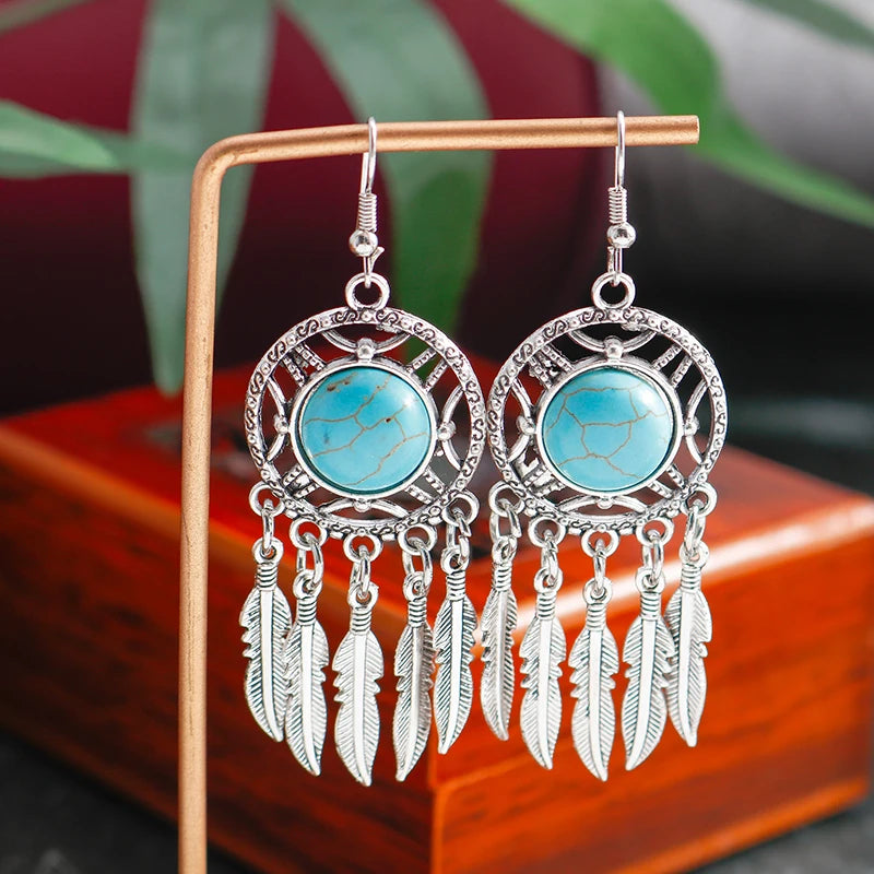 TUAREG NOMAD TASSEL EARRINGS – Vintage Ethnic Turquoises Drop Bohemian Jewelry - Glow by Hellen African and Boho Jewelry African Home Decor Cultural Accessories