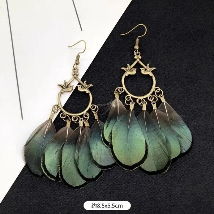 MAASAI PEACOCK PLUMES EARRINGS – Unique Imitation Feather Exaggerate Boho Statement Jewelry - Glow by Hellen African and Boho Jewelry African Home Decor Cultural Accessories