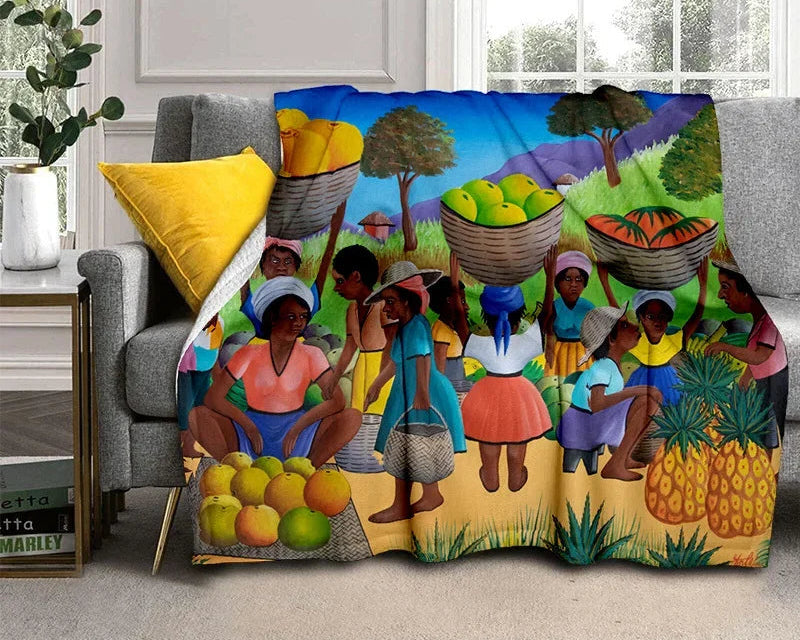 Cartoon Africa Ethiopian Custom Painting Flannel Blanket - Glow by Hellen African and Boho Jewelry African Home Decor Cultural Accessories