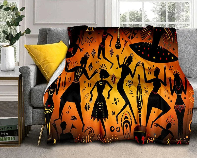 Cartoon Africa Ethiopian Custom Painting Flannel Blanket - Glow by Hellen African and Boho Jewelry African Home Decor Cultural Accessories